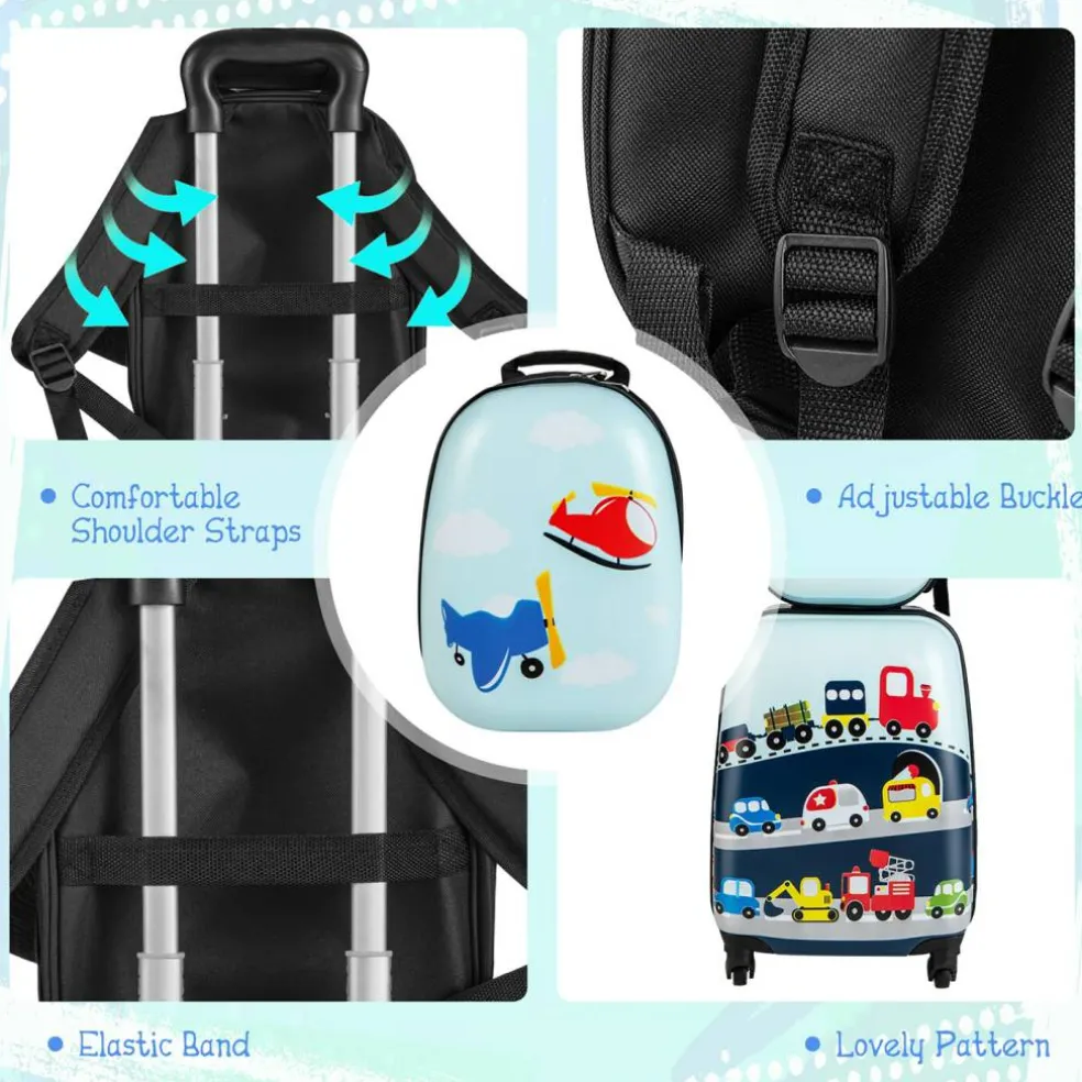 Costway 2PC Kids Carry On Luggage Set 12" Backpack and 16" Rolling Suitcase for Travel