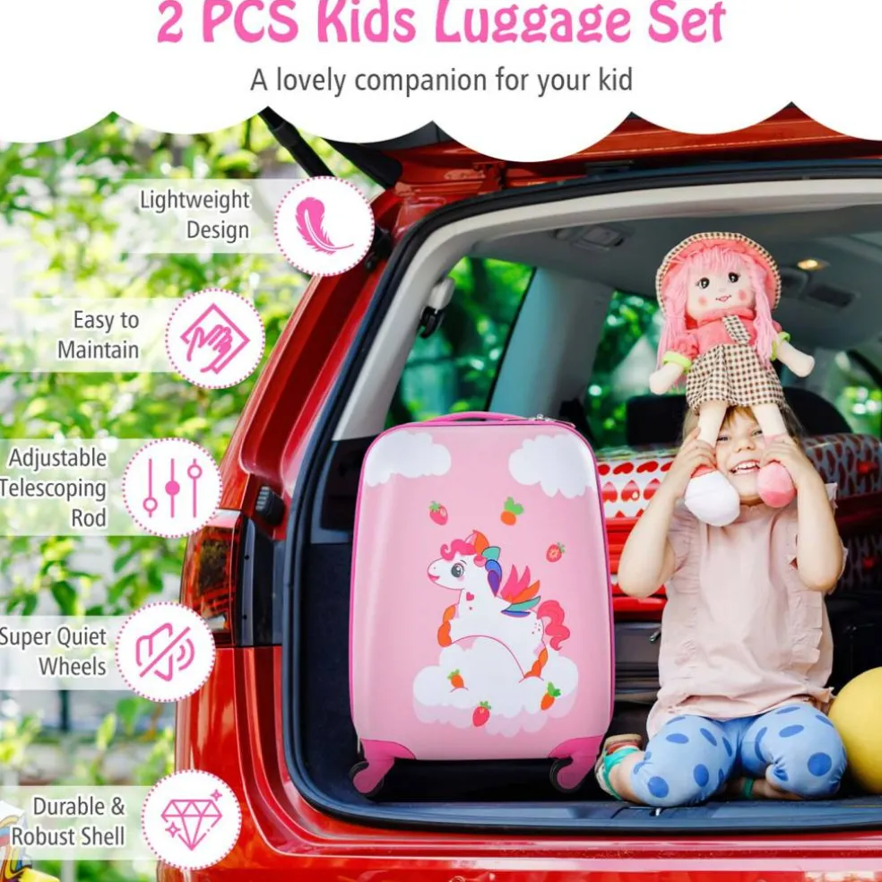 Costway 2PC Kids Carry On Luggage Set 12" Backpack and 16" Rolling Suitcase for Travel