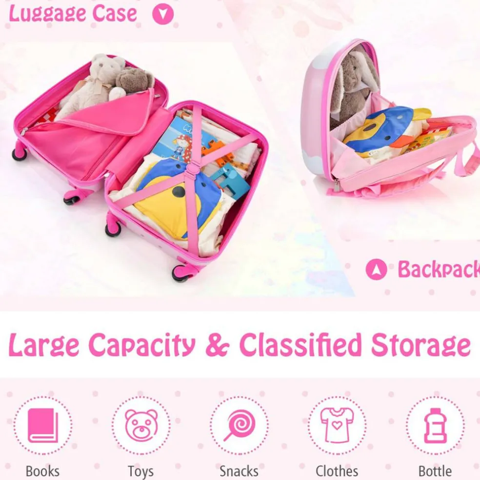 Costway 2PC Kids Carry On Luggage Set 12" Backpack and 16" Rolling Suitcase for Travel