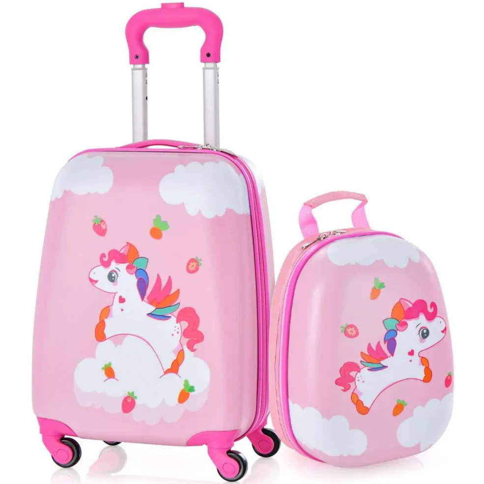 Costway 2PC Kids Carry On Luggage Set 12" Backpack and 16" Rolling Suitcase for Travel