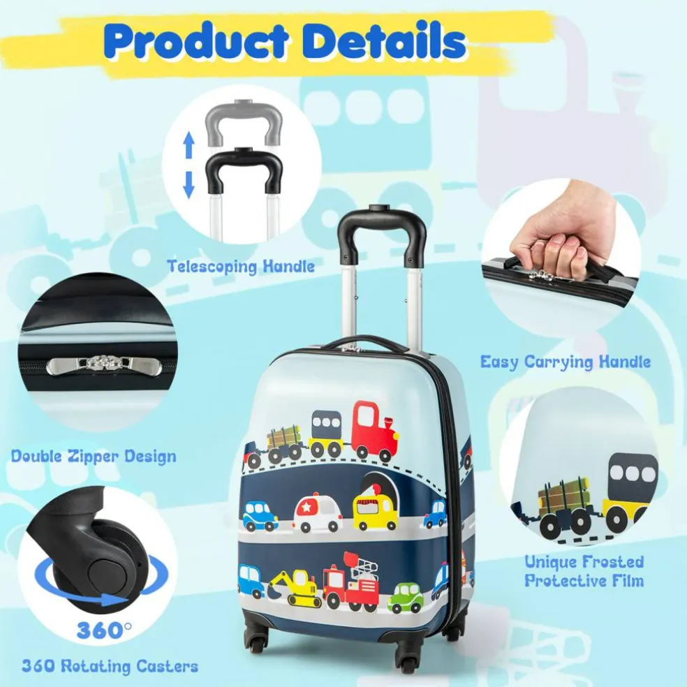 Costway 2PC Kids Carry On Luggage Set 12" Backpack and 16" Rolling Suitcase for Travel