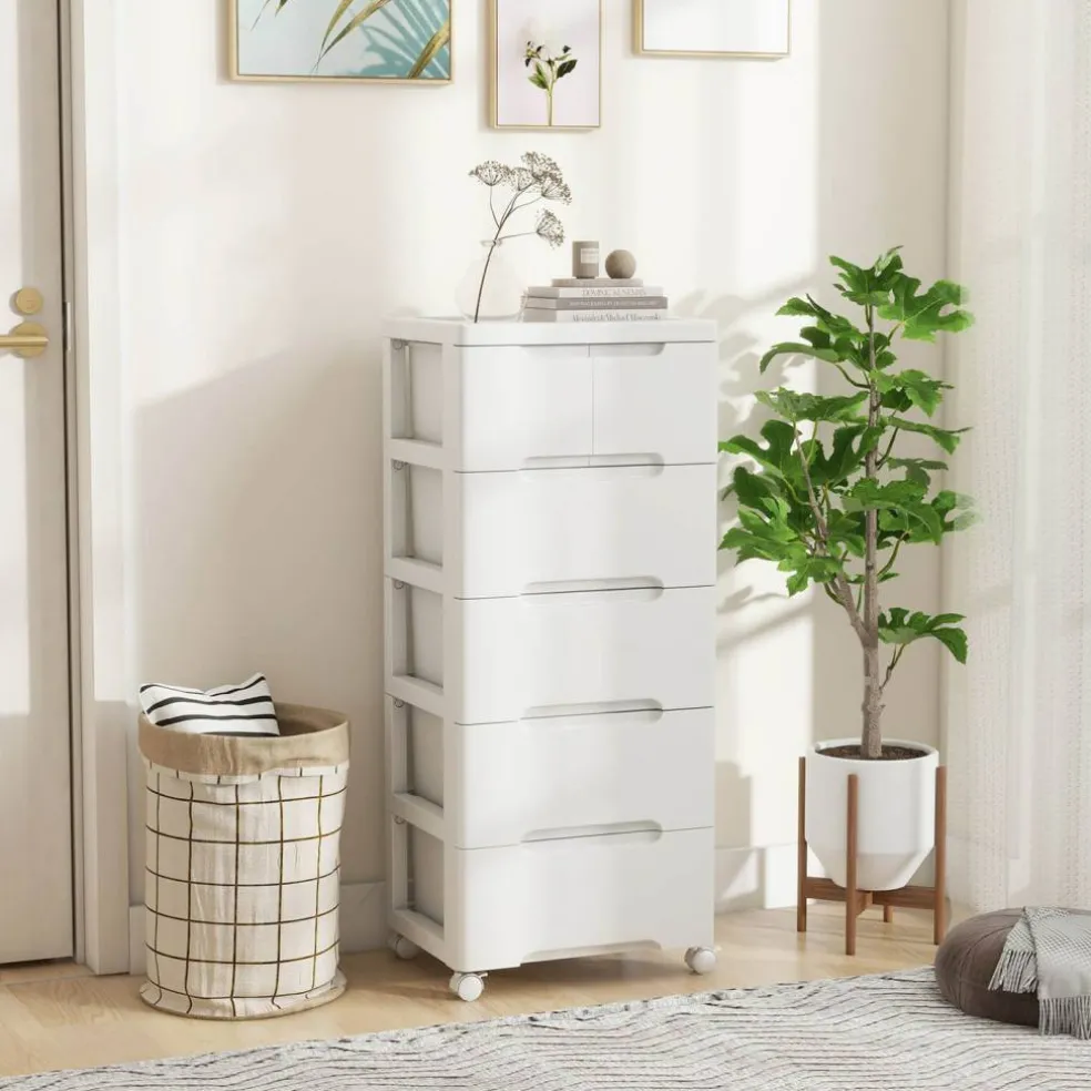 Costway 1/2 PCS 6-Drawer Plastic Rolling Storage Cart with 4 Universal Wheels Dresser Cabinet