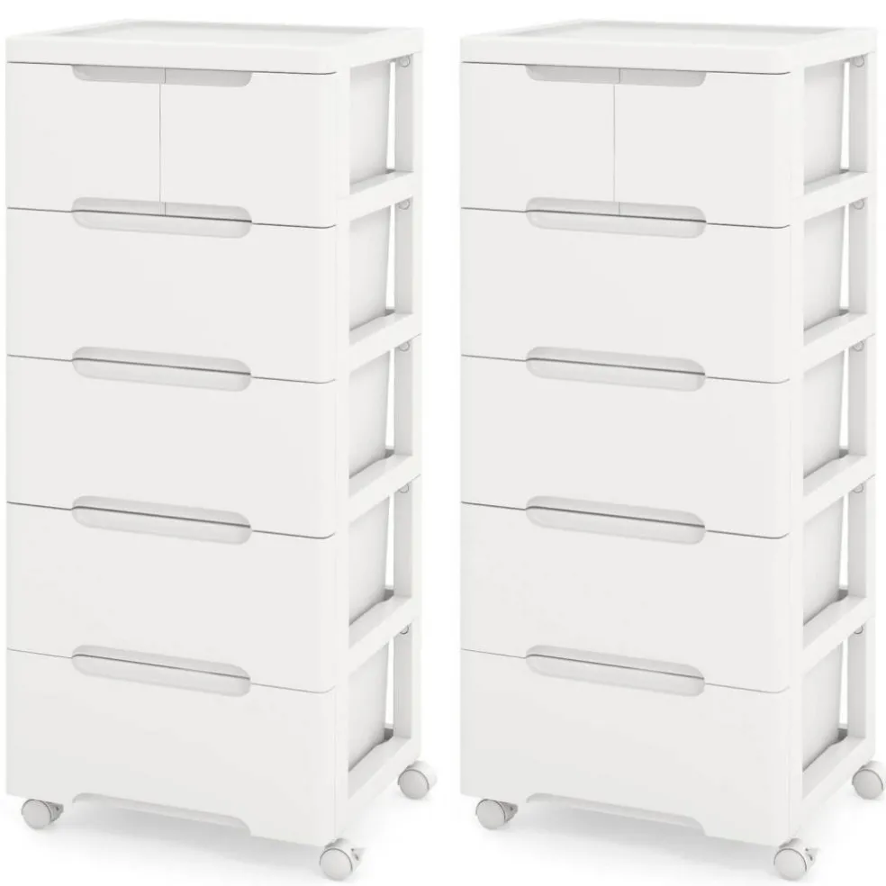 Costway 1/2 PCS 6-Drawer Plastic Rolling Storage Cart with 4 Universal Wheels Dresser Cabinet
