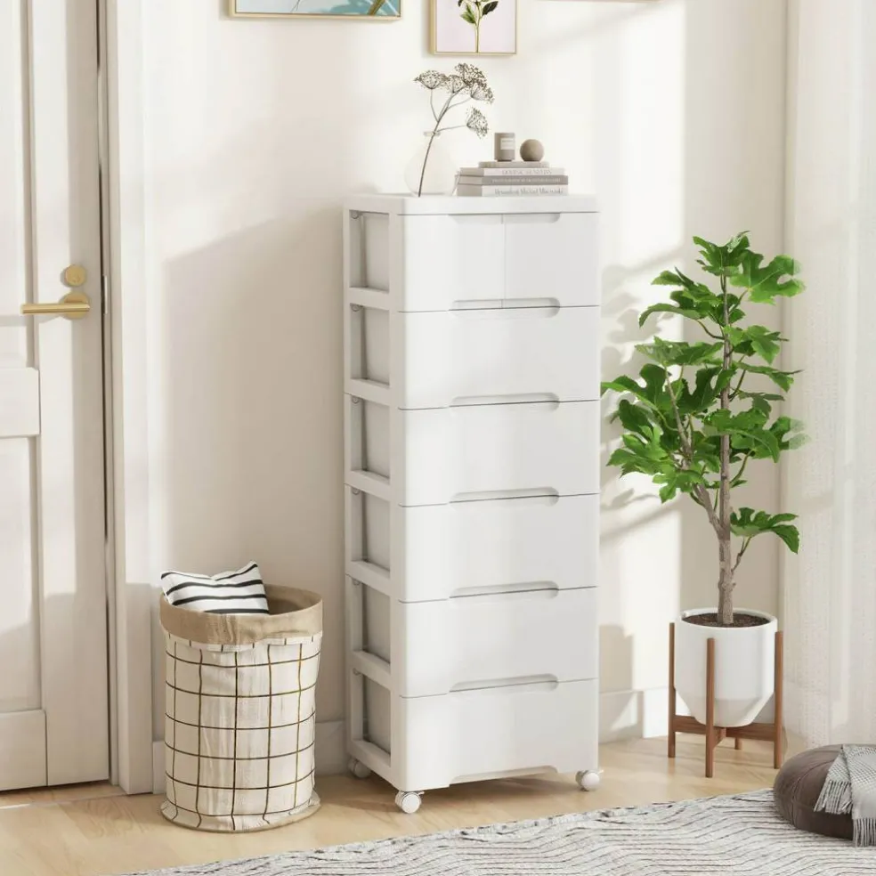 Costway 1/2 PCS 5-Drawer Plastic Rolling Storage Cart with 4 Universal Wheels Dresser Cabinet