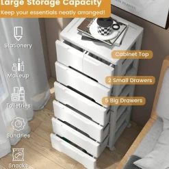 Costway 1/2 PCS 5-Drawer Plastic Rolling Storage Cart with 4 Universal Wheels Dresser Cabinet