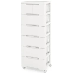 Costway 1/2 PCS 5-Drawer Plastic Rolling Storage Cart with 4 Universal Wheels Dresser Cabinet