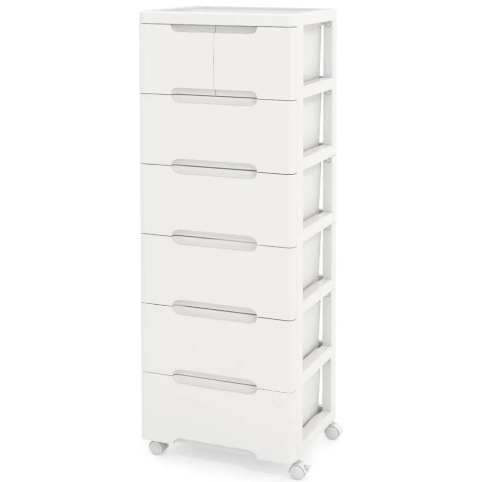 Costway 1/2 PCS 5-Drawer Plastic Rolling Storage Cart with 4 Universal Wheels Dresser Cabinet