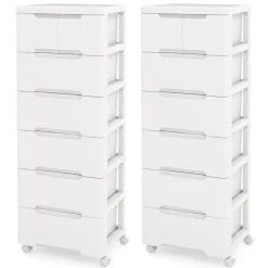Costway 1/2 PCS 5-Drawer Plastic Rolling Storage Cart with 4 Universal Wheels Dresser Cabinet