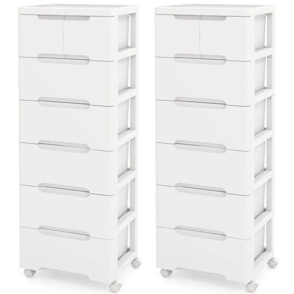 Costway 1/2 PCS 5-Drawer Plastic Rolling Storage Cart with 4 Universal Wheels Dresser Cabinet