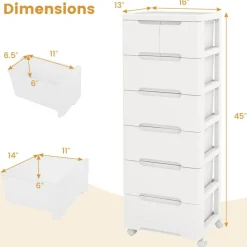 Costway 1/2 PCS 5-Drawer Plastic Rolling Storage Cart with 4 Universal Wheels Dresser Cabinet