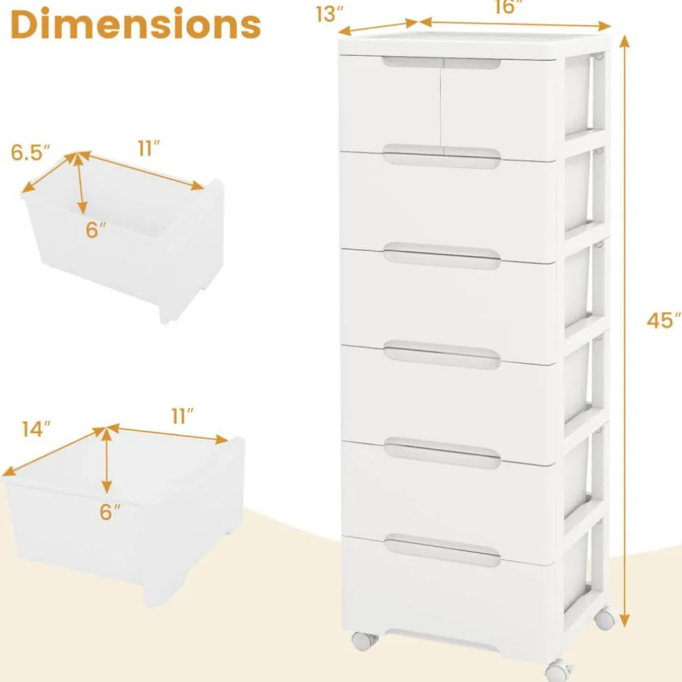 Costway 1/2 PCS 5-Drawer Plastic Rolling Storage Cart with 4 Universal Wheels Dresser Cabinet