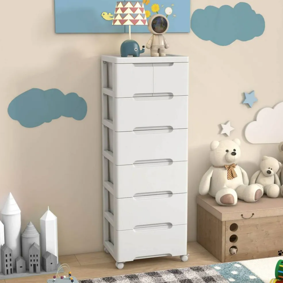 Costway 1/2 PCS 5-Drawer Plastic Rolling Storage Cart with 4 Universal Wheels Dresser Cabinet