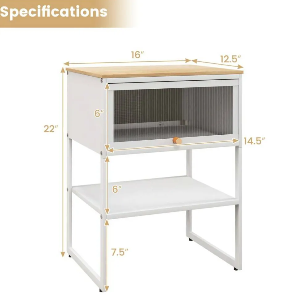 Costway 1/2 PCS Home Nightstand 3-Tier Storage Table with Open Shelf Heavy-duty Metal Frame