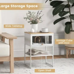Costway 1/2 PCS Home Nightstand 3-Tier Storage Table with Open Shelf Heavy-duty Metal Frame