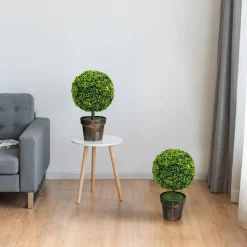 Costway 2PCS 22" Round Artificial Boxwood Topiary Tree Home Office Outdoor Decorations