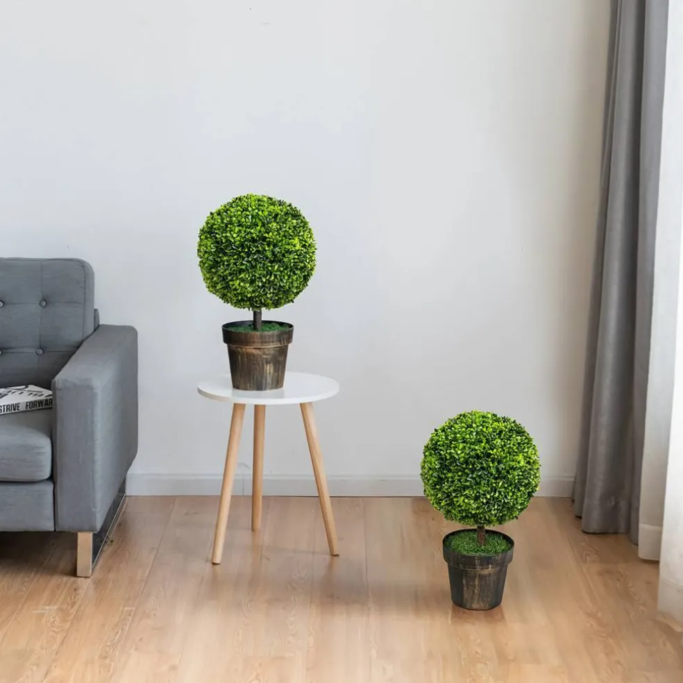 Costway 2PCS 22" Round Artificial Boxwood Topiary Tree Home Office Outdoor Decorations