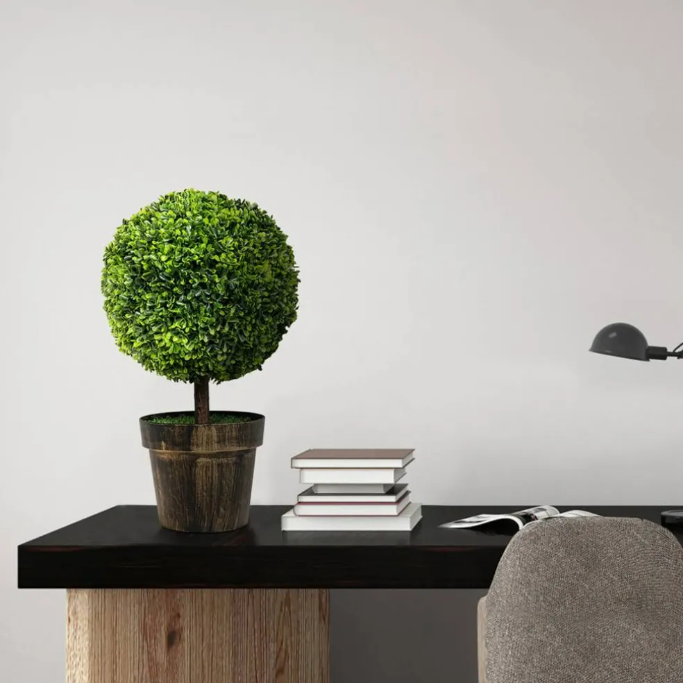 Costway 2PCS 22" Round Artificial Boxwood Topiary Tree Home Office Outdoor Decorations