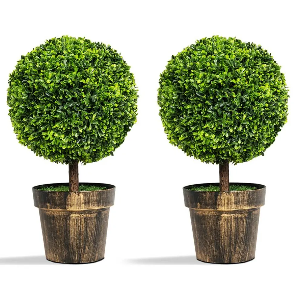 Costway 2PCS 22" Round Artificial Boxwood Topiary Tree Home Office Outdoor Decorations