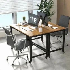 Costway48" Rolling Computer Desk Metal Frame PC Laptop Table Wood Top Study Workstation