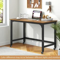 Costway48" Rolling Computer Desk Metal Frame PC Laptop Table Wood Top Study Workstation