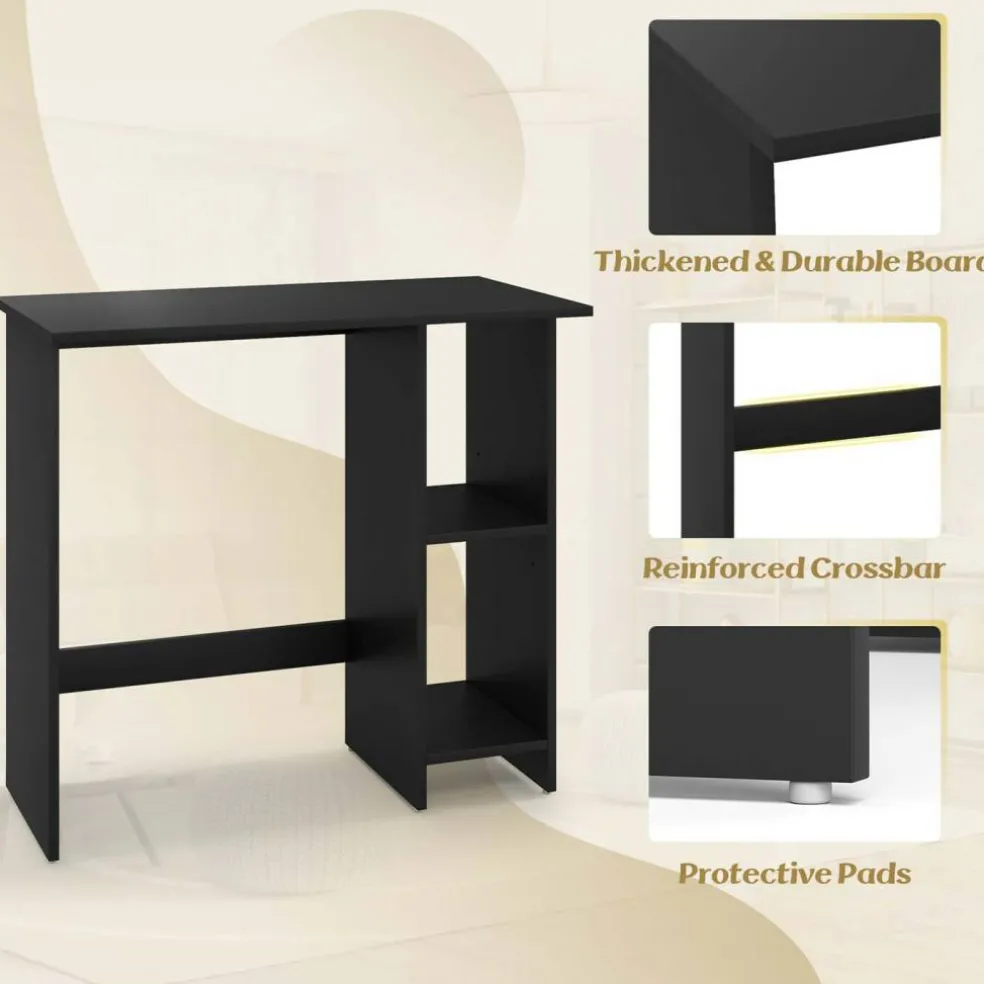Costway Small Computer Desk with Storage Modern Writing Desk with Adjustable Shelf White/Black