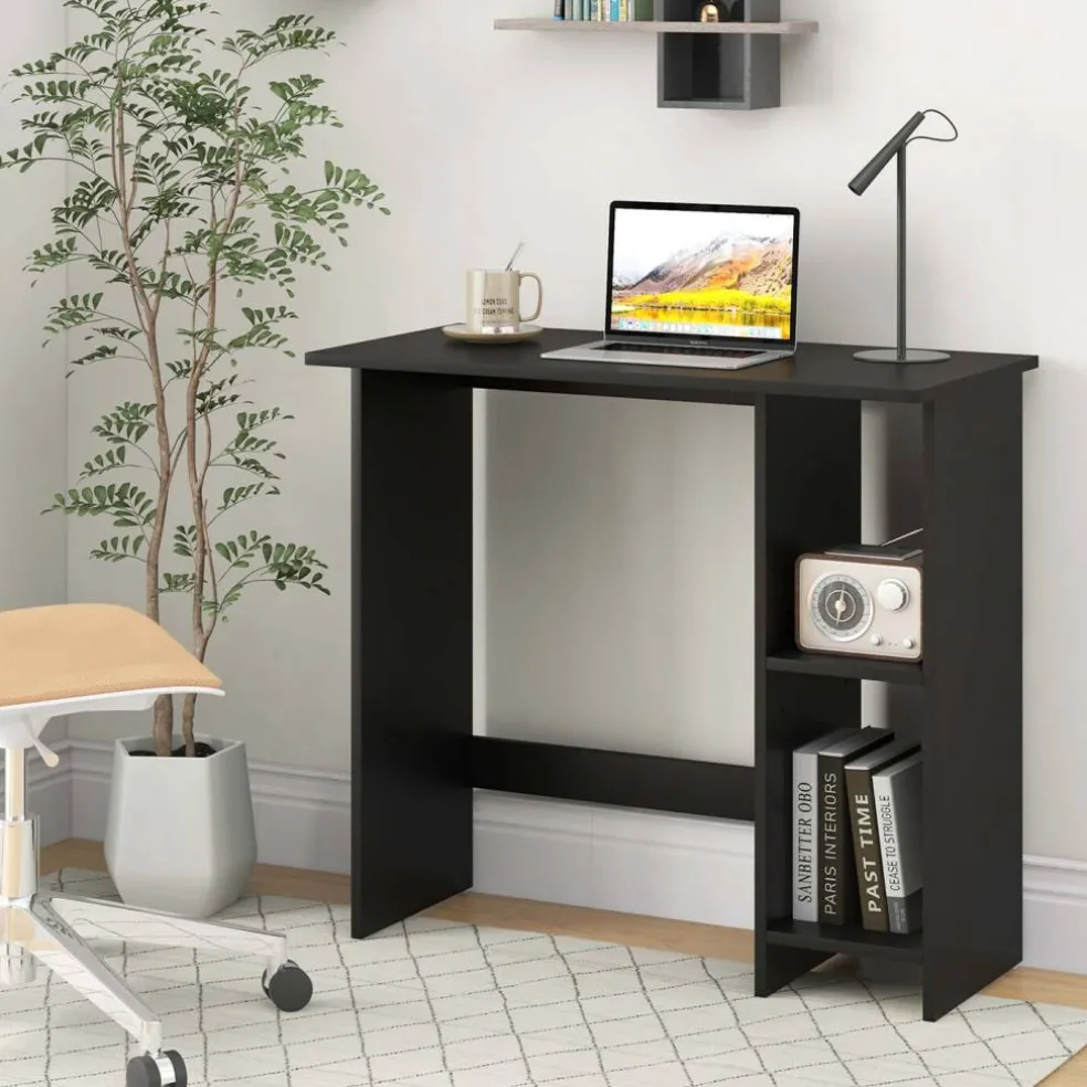 Costway Small Computer Desk with Storage Modern Writing Desk with Adjustable Shelf White/Black