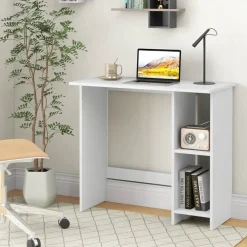 Costway Small Computer Desk with Storage Modern Writing Desk with Adjustable Shelf White/Black
