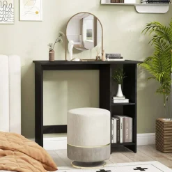 Costway Small Computer Desk with Storage Modern Writing Desk with Adjustable Shelf White/Black