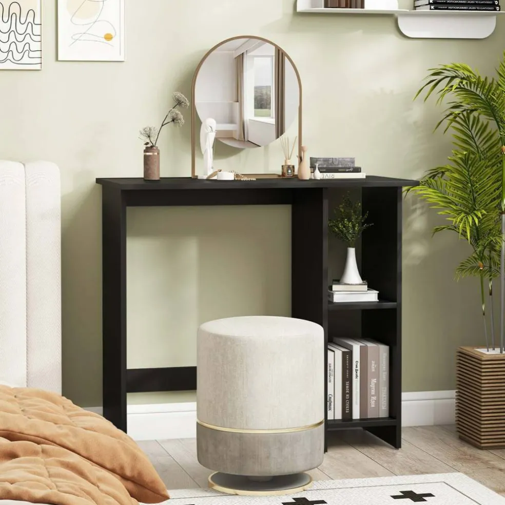 Costway Small Computer Desk with Storage Modern Writing Desk with Adjustable Shelf White/Black