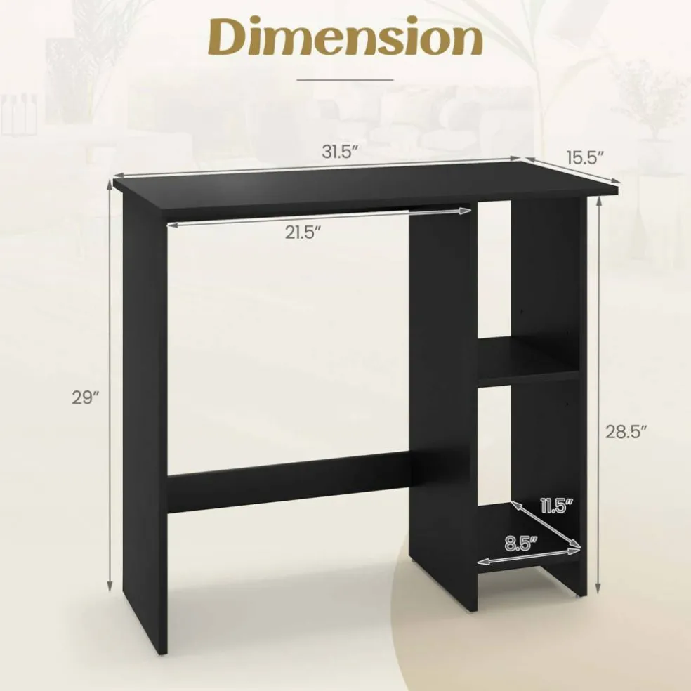 Costway Small Computer Desk with Storage Modern Writing Desk with Adjustable Shelf White/Black