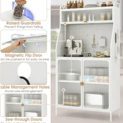 Costway 5-tier Metal Kitchen Bakers Rack with Pegboard 8 Hooks 5-position Adjustable Shelf White