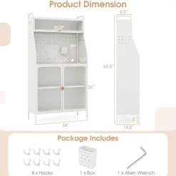 Costway 5-tier Metal Kitchen Bakers Rack with Pegboard 8 Hooks 5-position Adjustable Shelf White