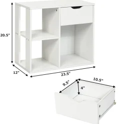 Costway 3-tier Side Table W/Storage Shelf&Drawer Space-saving Nightstand White