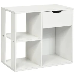Costway 3-tier Side Table W/Storage Shelf&Drawer Space-saving Nightstand White