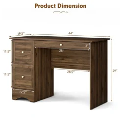 Costway Vintage Computer Desk Home Office Study Table Spacious Workstation with 3 Drawers Brown
