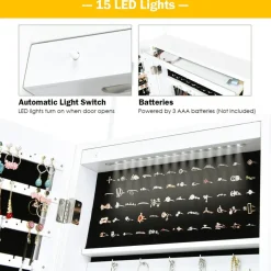 Costway Wall Door Mounted Mirror Jewelry Cabinet Organizer w/LED Light
