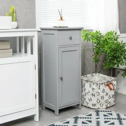 Costway Wooden Bathroom Floor Storage Cabinet Organizer w/ Drawer Adjustable Shelf BrownWhiteBlackGrey