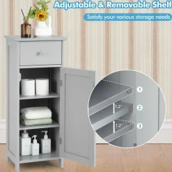 Costway Wooden Bathroom Floor Storage Cabinet Organizer w/ Drawer Adjustable Shelf BrownWhiteBlackGrey