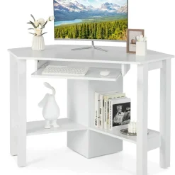 Costway Wooden Corner Desk With Drawer Computer PC Table Study Office Room White