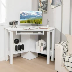 Costway Wooden Corner Desk With Drawer Computer PC Table Study Office Room White