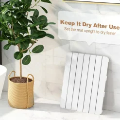 Costway 23.5" x 19" Bath Mat HIPS Spa Shower Mat for Bathroom with Non Slip Foot Pads Brown/White