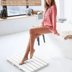 Costway 23.5" x 19" Bath Mat HIPS Spa Shower Mat for Bathroom with Non Slip Foot Pads Brown/White
