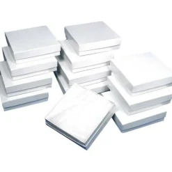 Cotton Filled Jewelry Gift Boxes White 3 5/8" 12Pcs