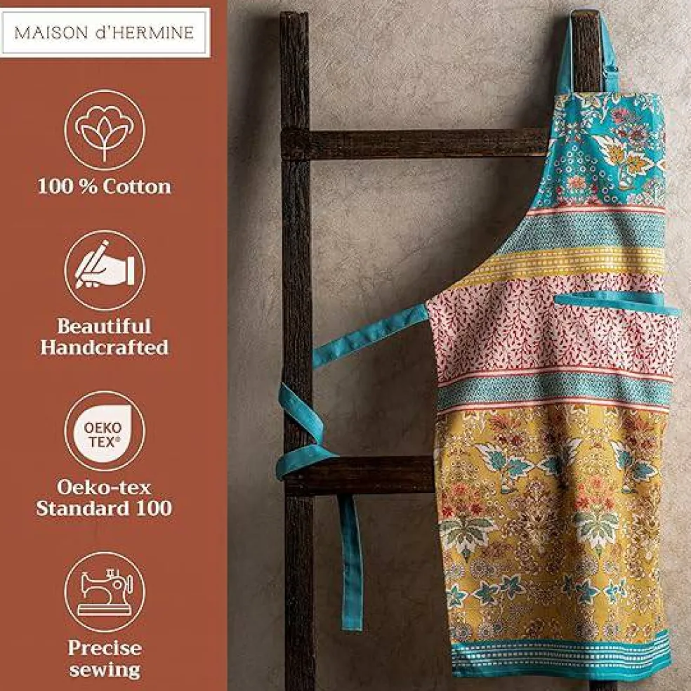 100% Cotton Kitchen Apron with an Adjustable Neck with Long Ties for Women Men Chef