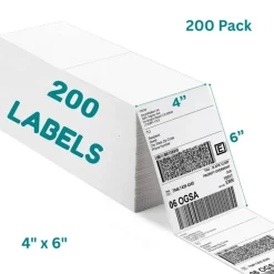 200 Count Direct Thermal Fanfold Shipping Labels 4x6 Inch White Adhesive