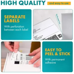 200 Count Direct Thermal Fanfold Shipping Labels 4x6 Inch White Adhesive