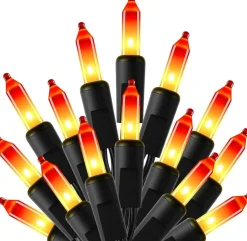 50 Count Orange Halloween Mini Lights, 10 Ft Incandescent Connectable String Lights with Spare Bulbs and Fuse, Indoor Outdoor Haunted House Party Holiday Decor