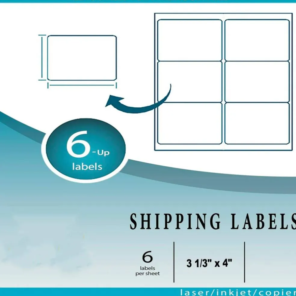 100 Count 6 Up White Shipping Labels 3 1/3" x 4" Self Adhesive