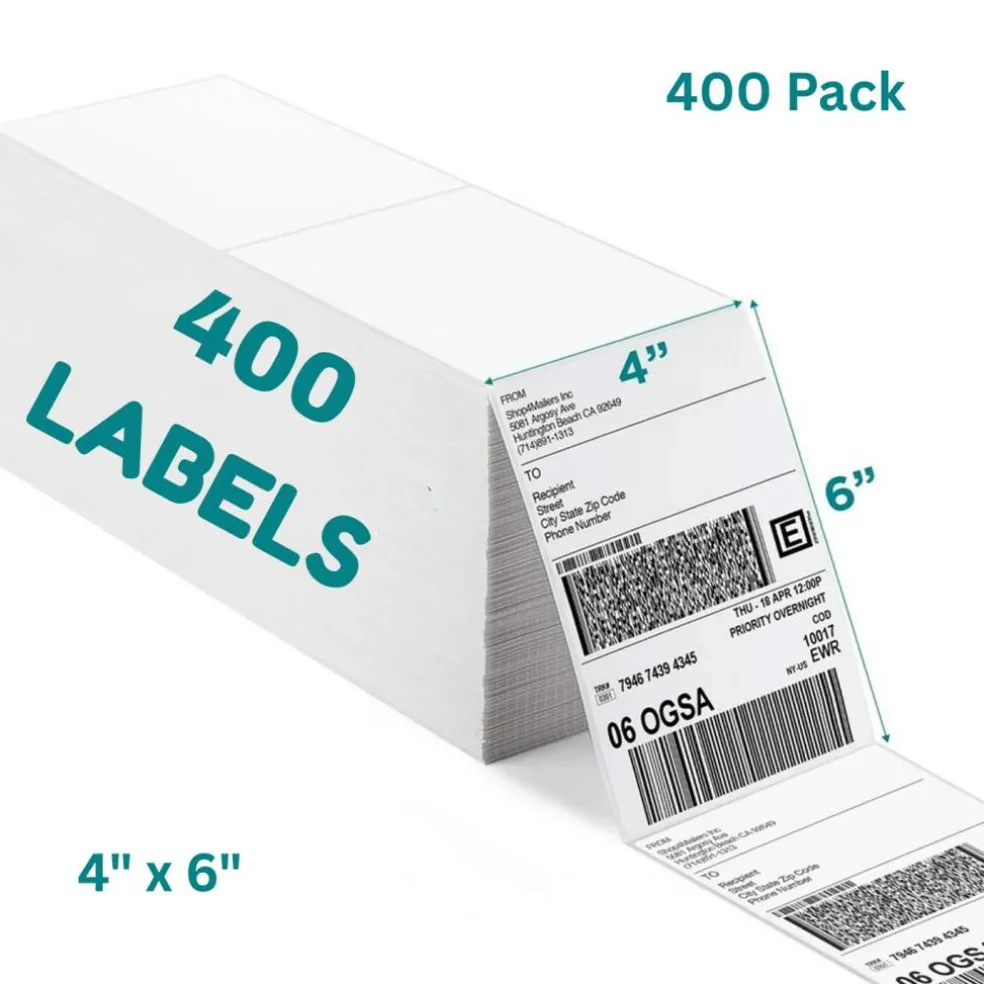 400 Count White Fanfold Shipping Labels Packages 4x6 Inches