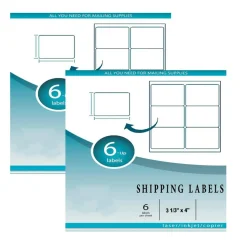 200 Count White Printer Labels 6 Up Self Adhesive Shipping 3 1/3" x 4"